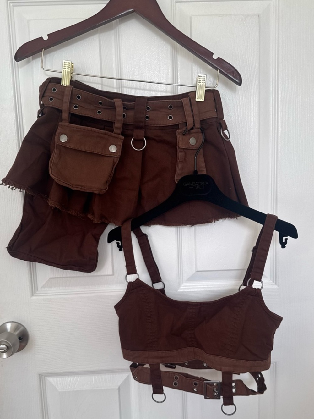 Brown Utility Belted Mini Skirt & Crop Top Set (XS)